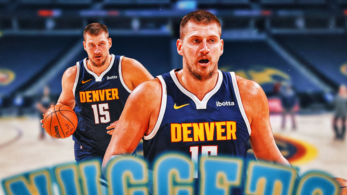 Nikola Jokic in a Nuggets jersey.