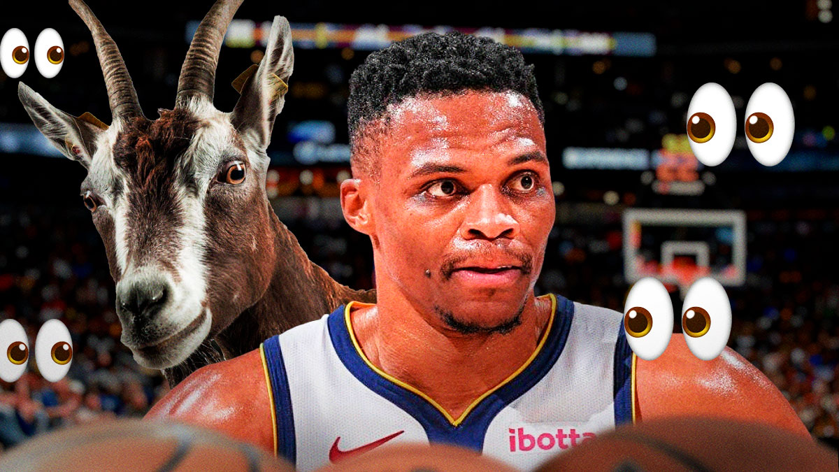 Russell Westbrook with a goat in the picture with eye emojis.