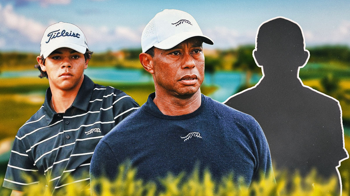 tiger woods, charlie woods next to silhouette golfer