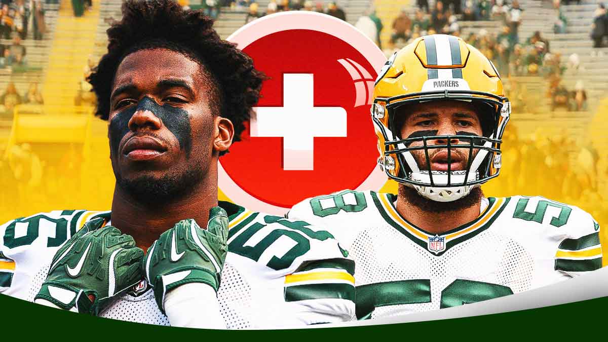 Packers' Edgerrin Cooper and Isaiah McDuffie with medical Red Cross symbol