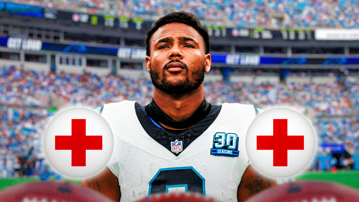 Panthers tight end Ja'Tavion Sanders with medical Red Cross symbol