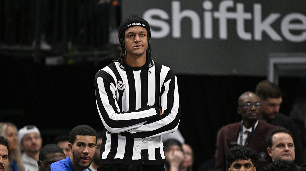 Orlando Magic forward Paolo Banchero (5) looks on from the team bench during the second quarter of the game between the Dallas Mavericks and the Orlando Magic at the American Airlines Center. 