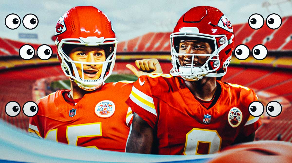 Patrick Mahomes, DeAndre Hopkins in a Chiefs uniform. eyeball emojis all around