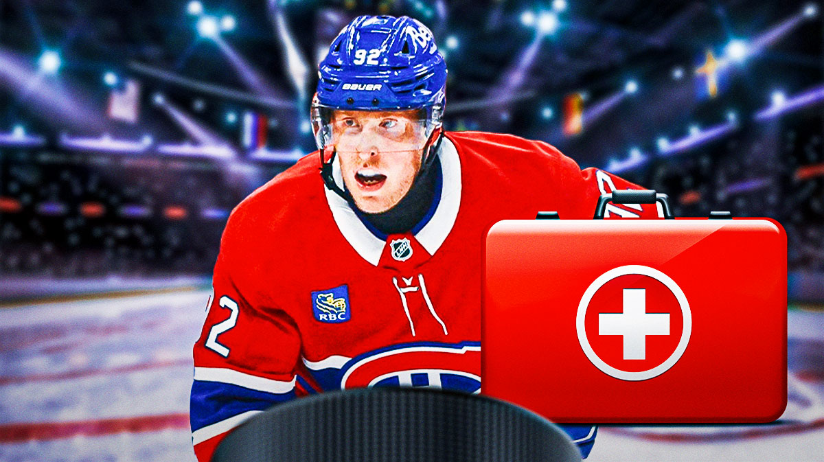 Photo: Patrik Laine in action in Canadiens jersey, medical kit beside him