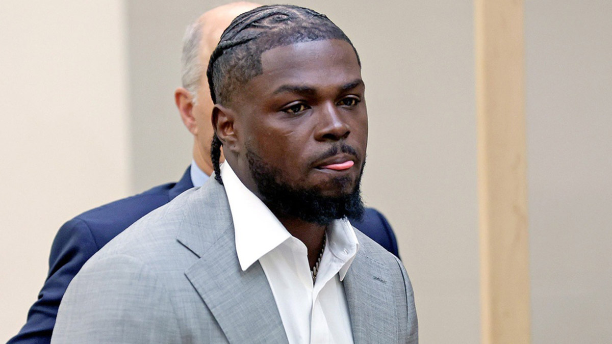 New England Patriots safety Jabrill Peppers appears in Quincy District Court for his arraignment on Monday, Oct. 7. Peppers was arrested at his Braintree apartment by police responding to a domestic dispute call.