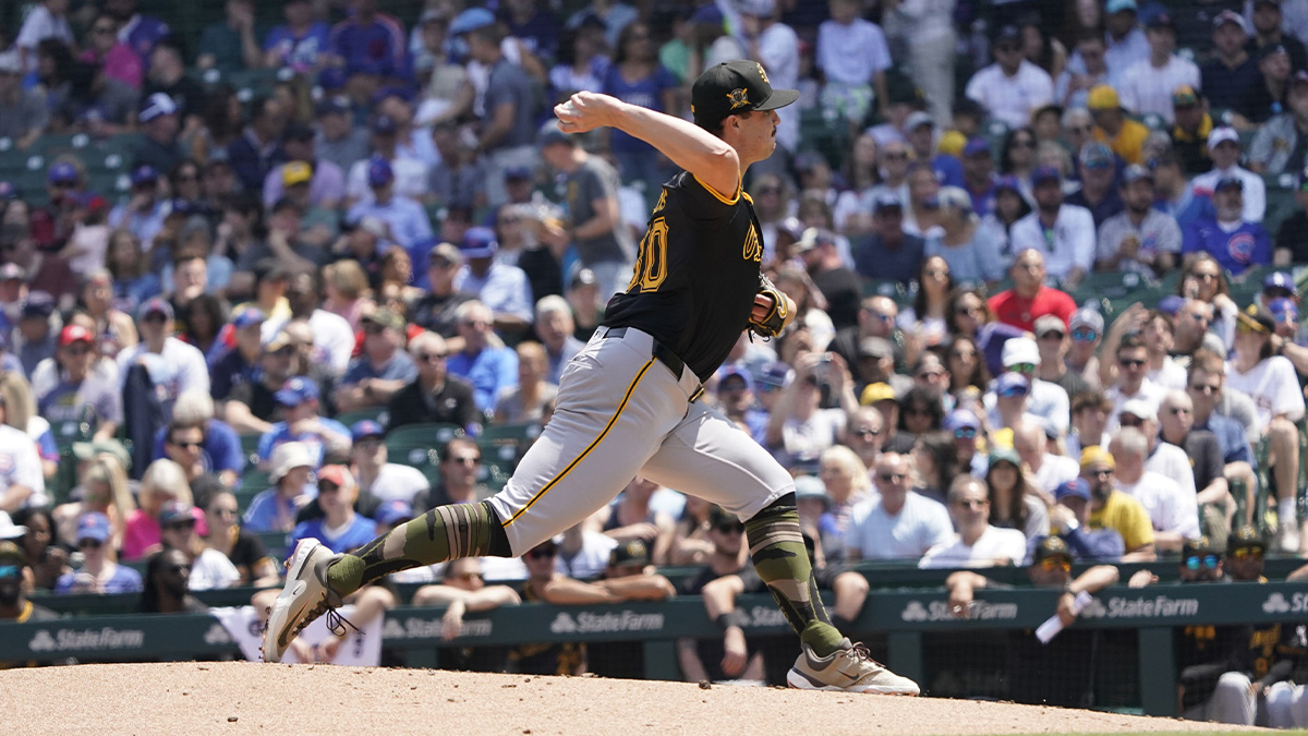 Pittsburgh Pirates pitcher Paul Skenes (30) throws the ball against the Chicago Cubs during the first inning at Wrigley Field. 