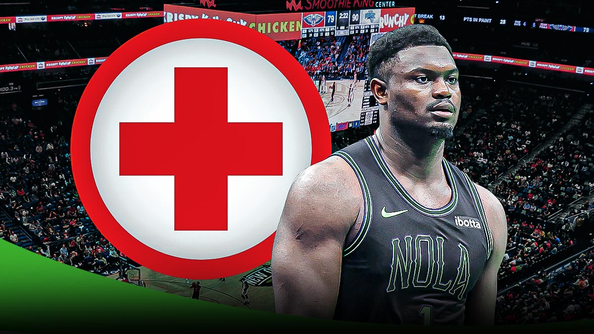 Pelicans' Zion Williamson with medical Red Cross symbol