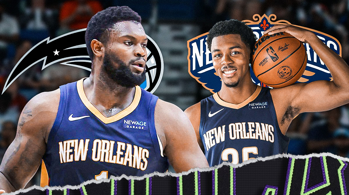 Zion Williamson, Trey Murphy III, Pelicans logo, Magic logo
