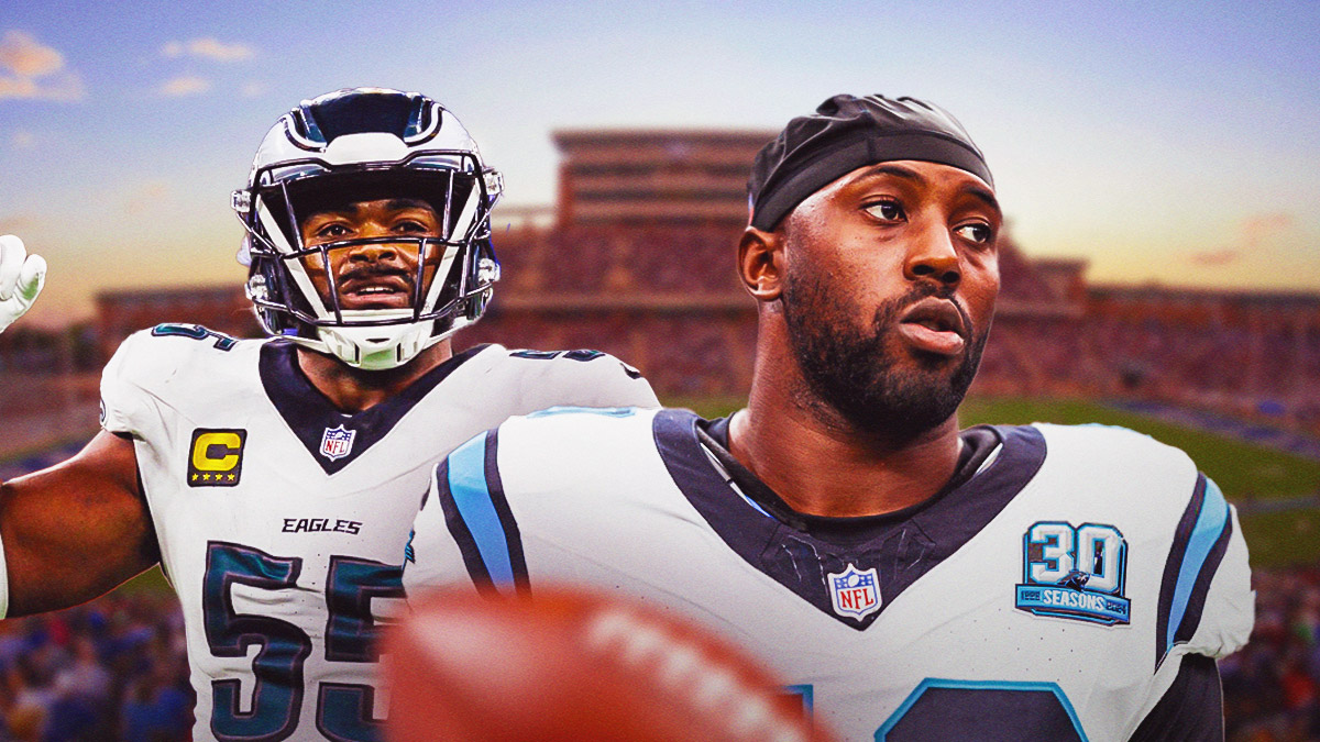 Brandon Graham next to Charles Harris (Panthers) in front of the Eagles stadium
