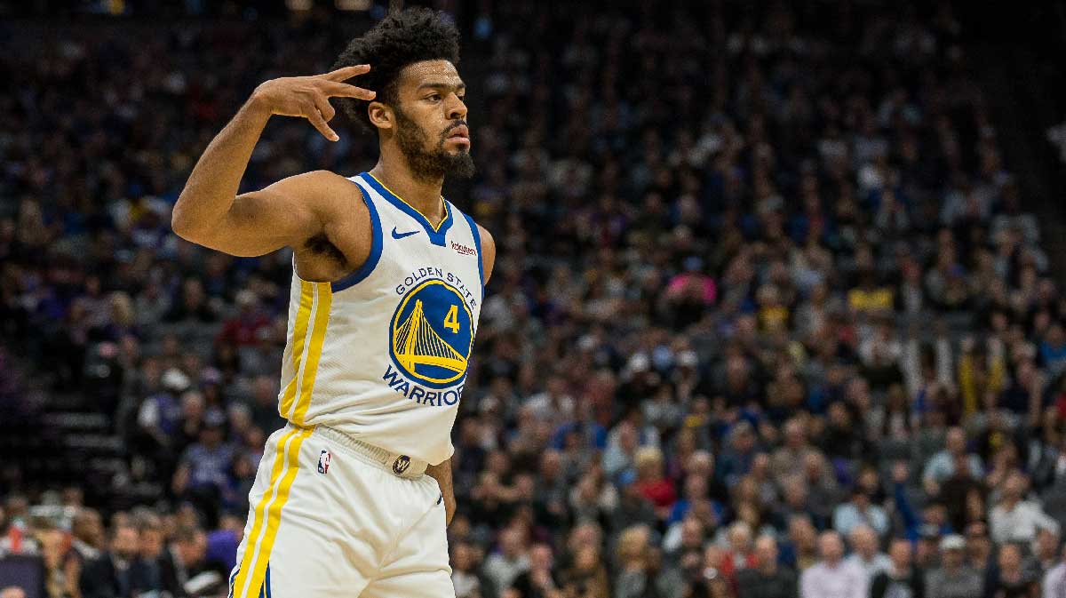 Gold State Warriors Guard Quinn Cook (4) celebrates after the Association in Sacramento Kings during the second quarter in the center of Golden 1.