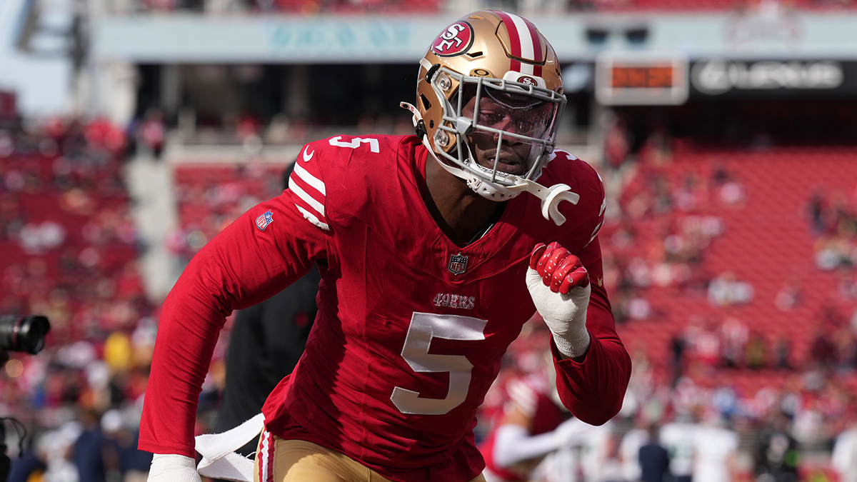 San Francisco 49ers linebacker Randy Gregory (5) warms up before the game against the Seattle Seahawks at Levi's Stadium.