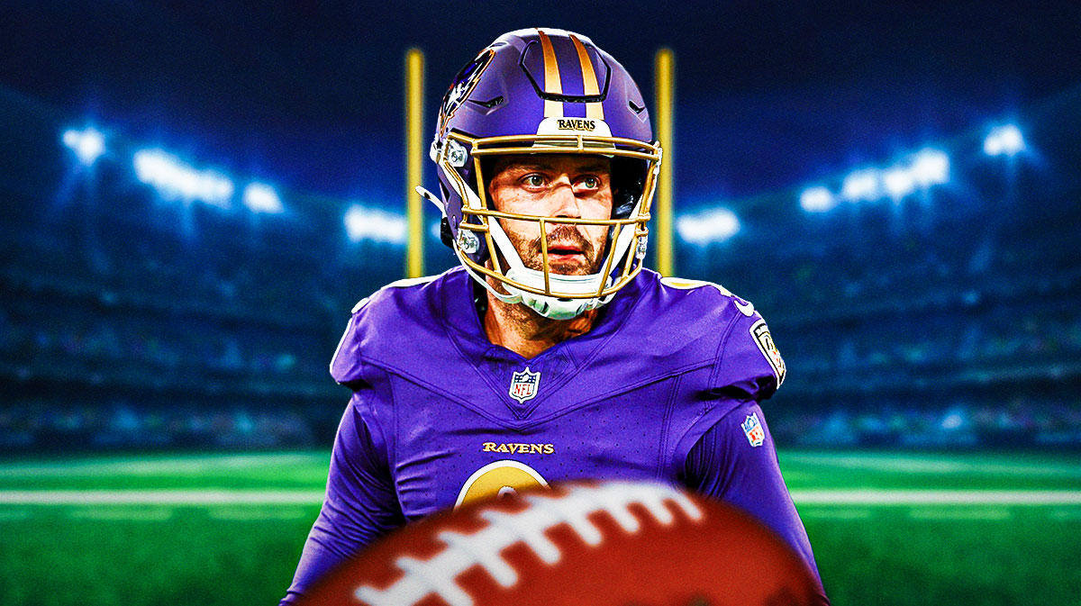 Ravens Justin Tucker and a football goal post