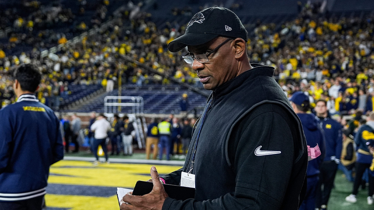 Detroit Lions assistant general manager Ray Agnew watches Michigan warm up before Michigan State game at Michigan Stadium in Ann Arbor on Saturday, Oct. 26, 2024.