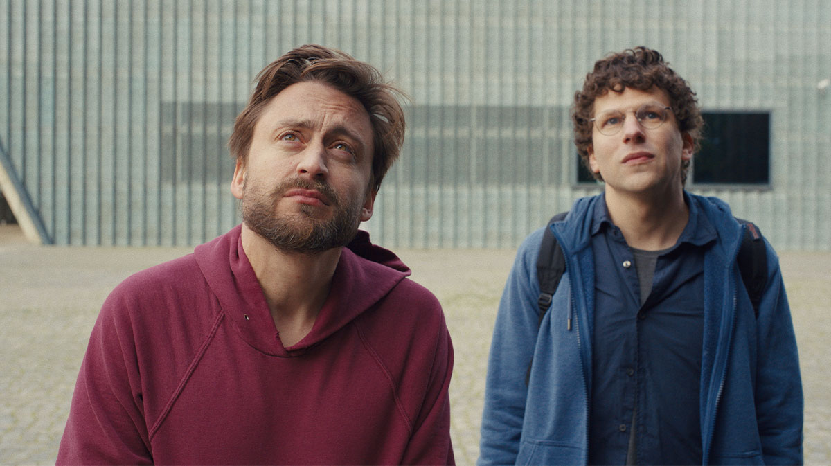 Kieran Culkin and Jesse Eisenberg in A Real Pain.