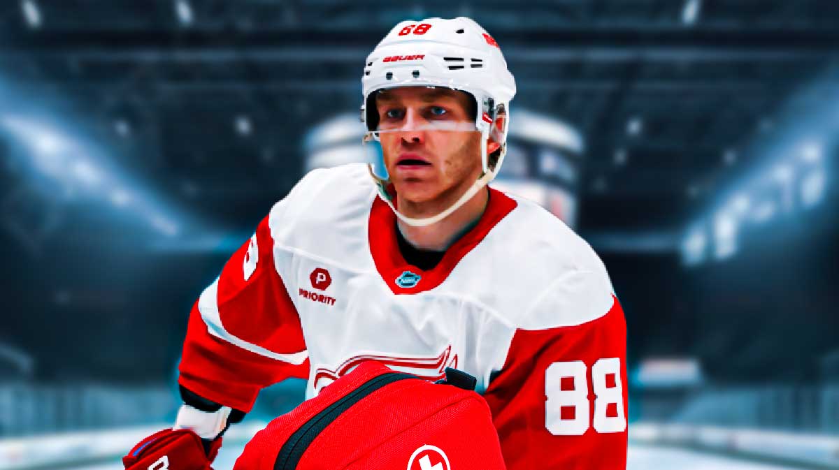 Photo: Patrick Kane in action in Red Wings jersey, medical kit beside him