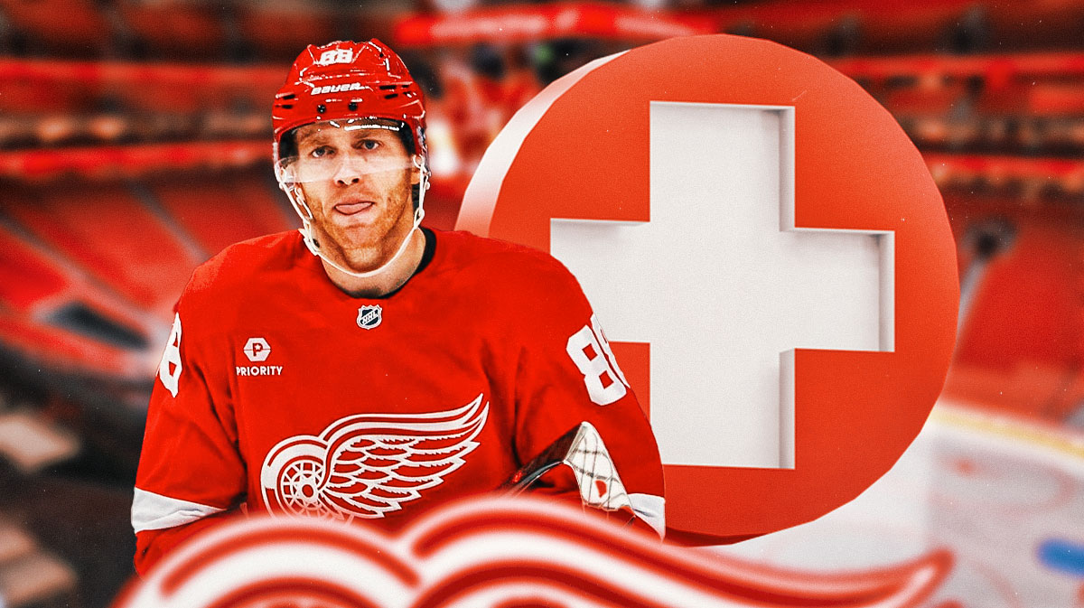 Photo: Patrick Kane in action in Red Wings jersey, medical kit beside him