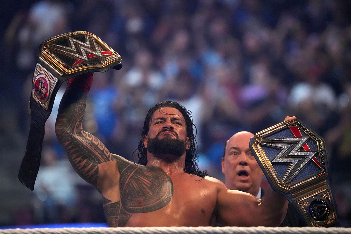 Roman Reigns after winning the WWE Championship from Brock Lesnar at WrestleMania 38.