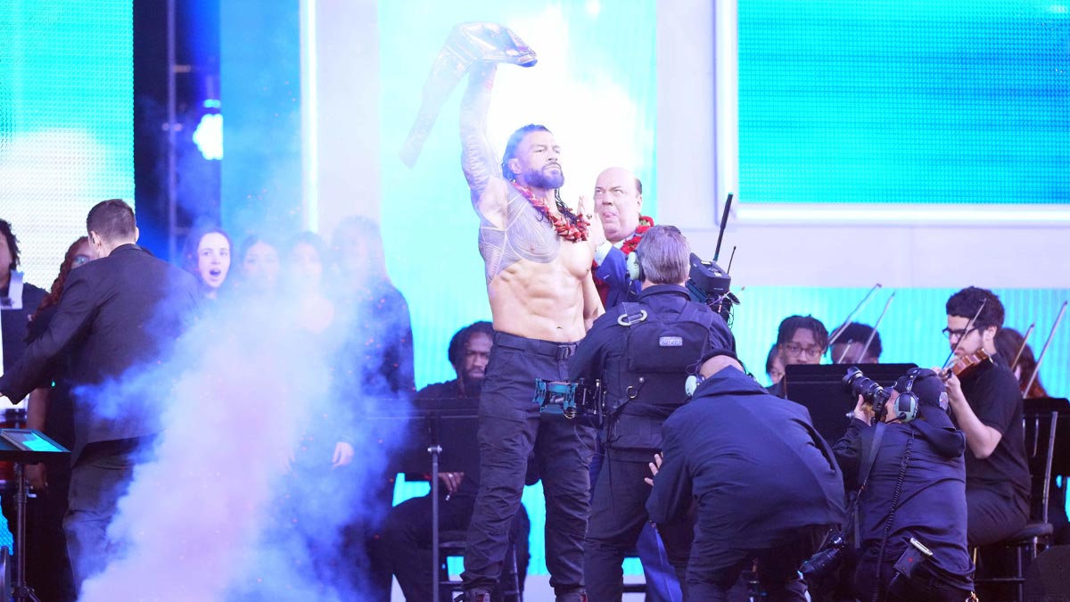 Roman Reigns making his entrance at WrestleMania XL.