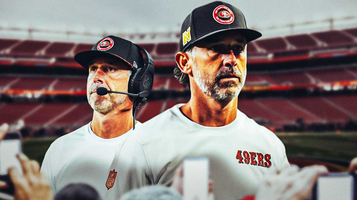 Kyle Shanahan in 49ers gear looking disappointed