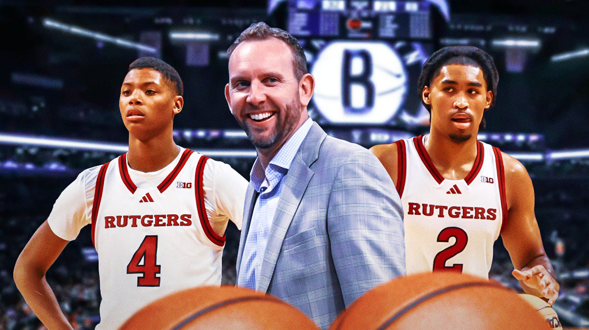 Sean Marks on one side with Ace Bailey and Dylan Harper on the other
