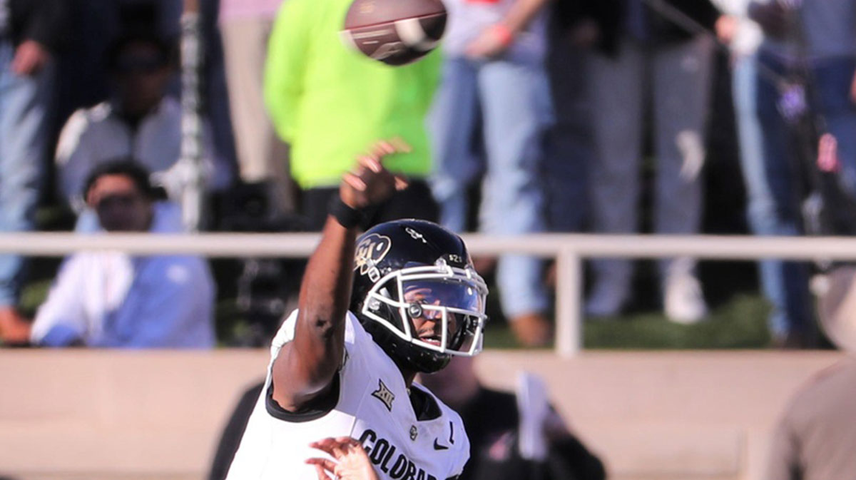 Colorado's Shedeur Sanders passes the ball against Texas Tech in a Big 12 football game