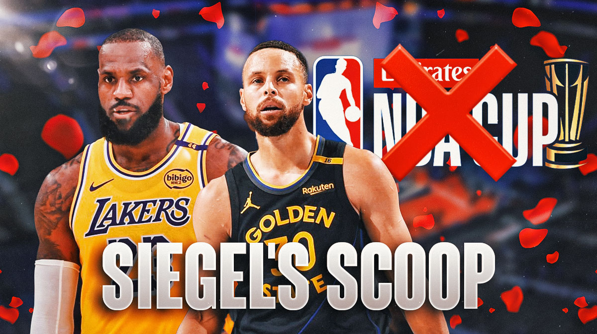 LeBron James and Stephen Curry with NBA Cup logo - SIegel's Scoop