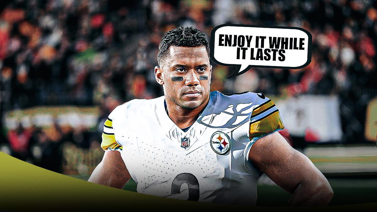 Steelers' Russell Wilson with a talk bubble ENJOY IT WHILE IT LASTS
