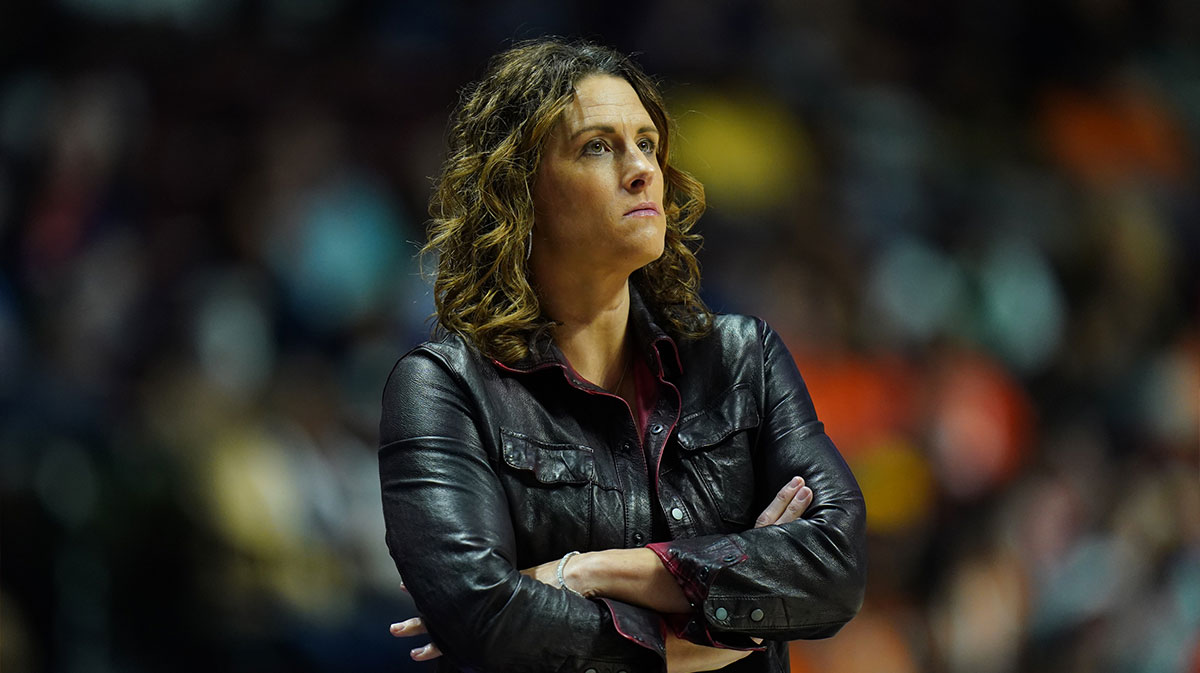 Connecticut Sun head coach Stephanie White watches from the sideline as they take on the Minnesota Lynx during game four of the 2024 WNBA Semi-finals at Mohegan Sun Arena.