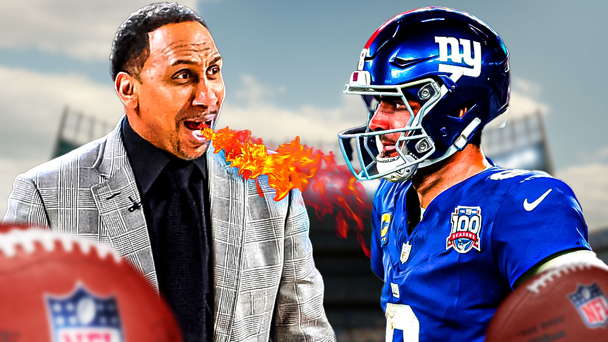 Stephen A. Smith yelling breathing fire. Daniel Jones next to him