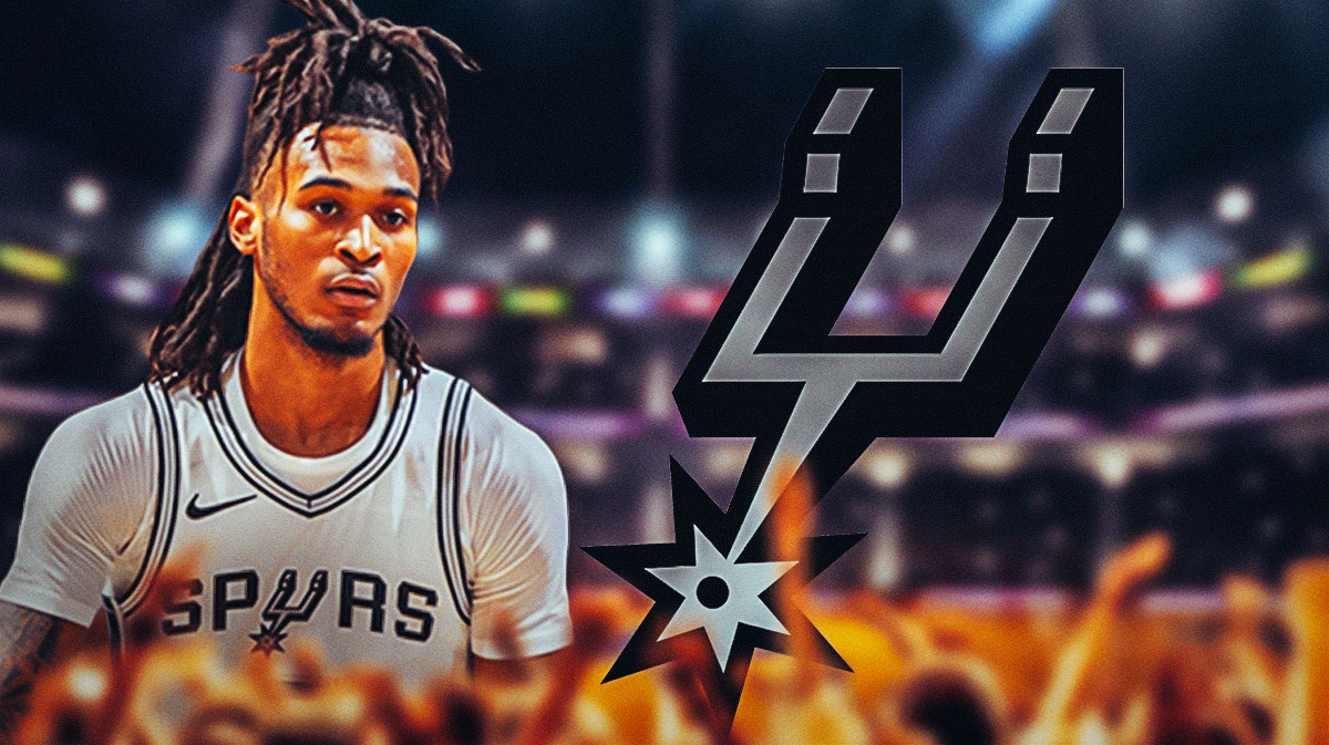 Stephon Castle looking determined image, Spurs logo