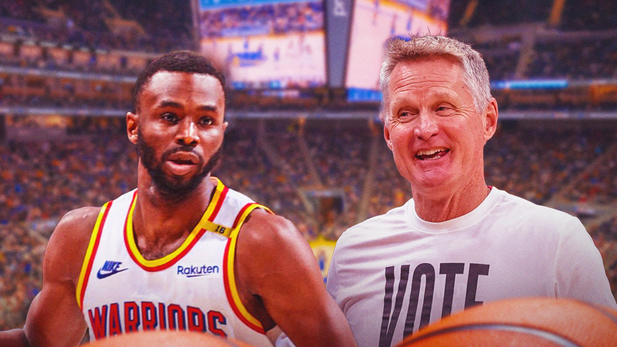 Steve Kerr smiling at Warriors' Andrew Wiggins