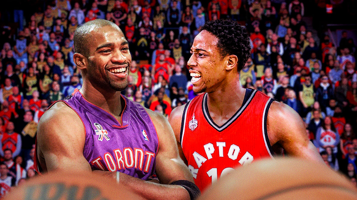 Vince Carter DeMar DeRozan moment before Raptors jersey retirement is pure gold