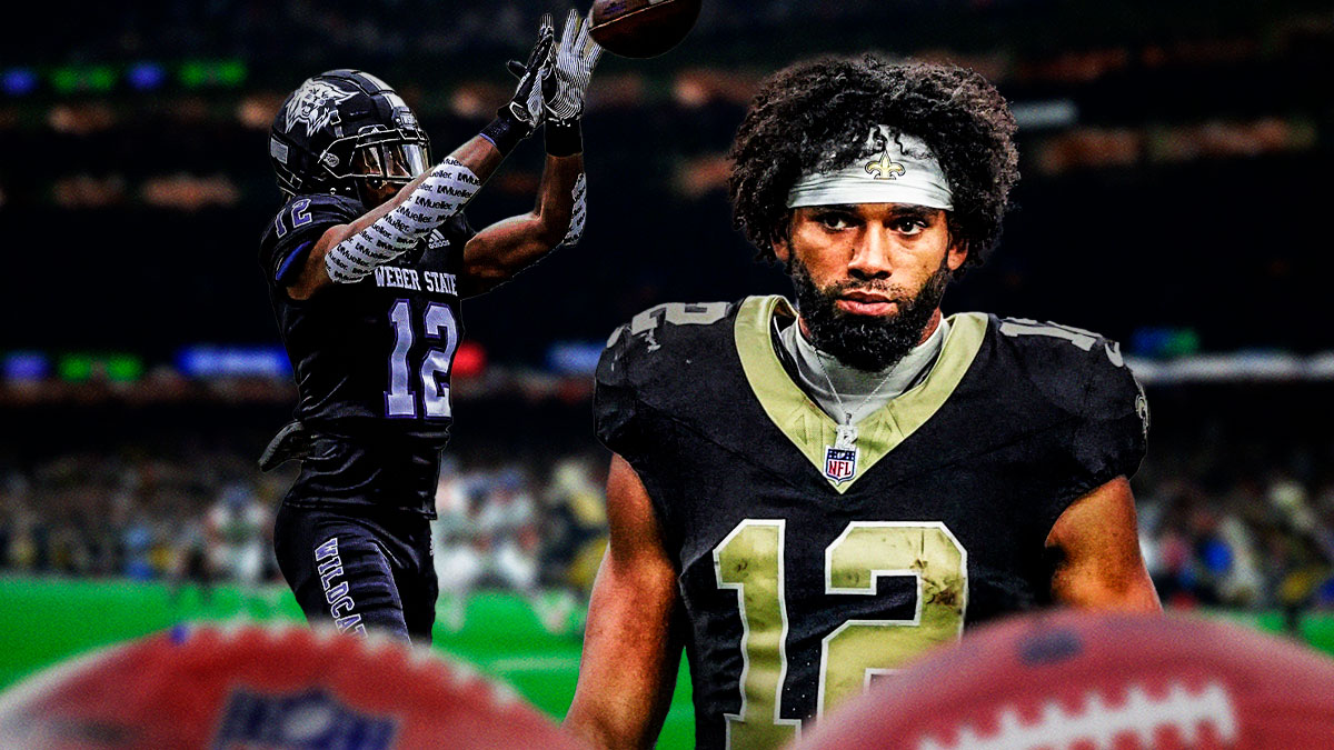 New Orleans Saints wide receiver Chris Olave (12) on the sidelines against the Kansas City Chiefs during the game at GEHA Field at Arrowhead Stadium.