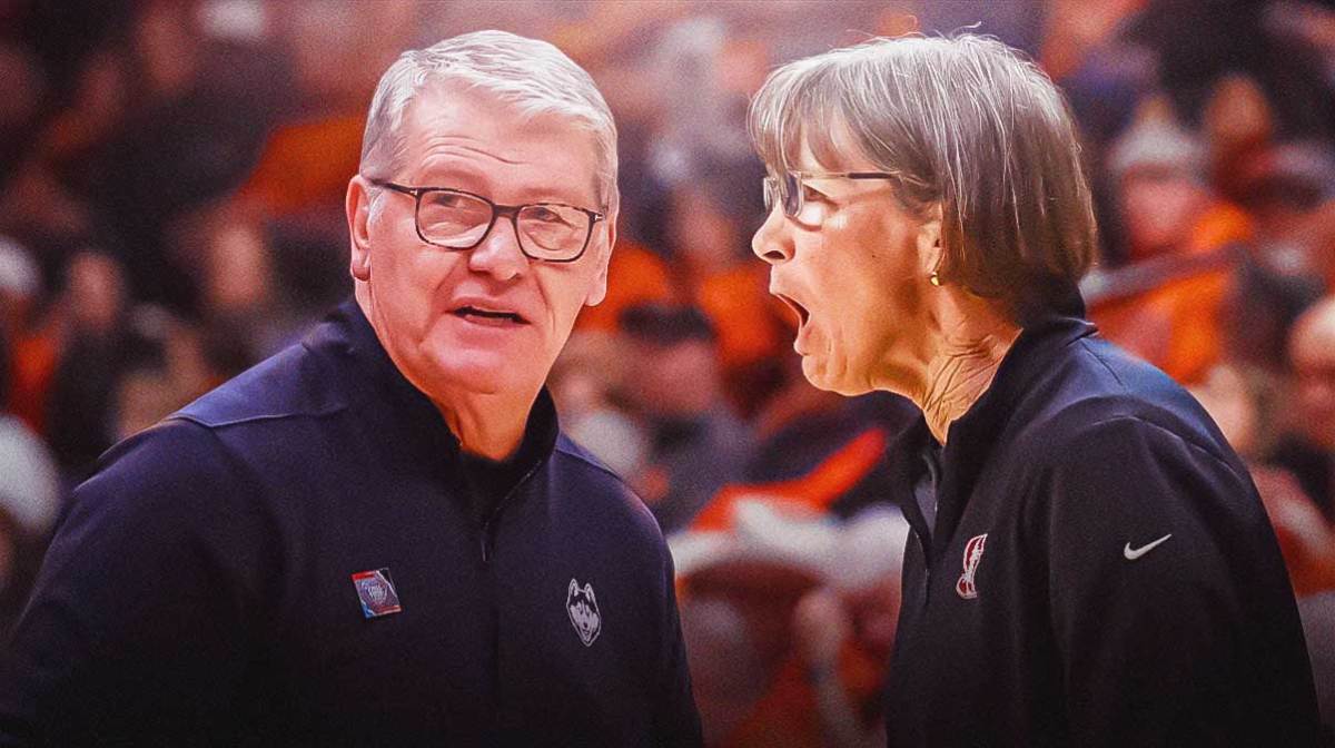 UConn women's basketball coach Geno Auriemma alongside former Stanford women's basketball coach Tara VanDerveer, NCAA record