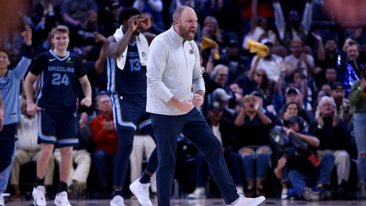 Memphis Grizzlies head coach Taylor Jenkins reacts during a time out during the second half against the Philadelphia 76ers at FedExForum.