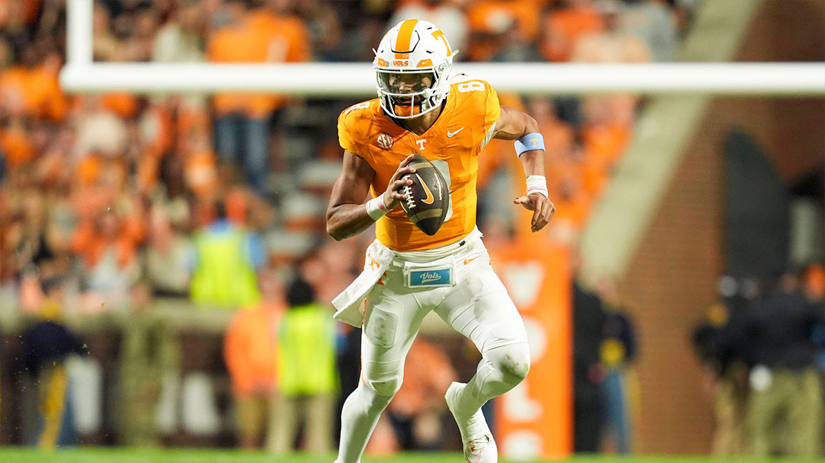 Tennessee quarterback Nico Iamaleava (8) during a college football game between Tennessee and Mississippi State at Neyland Stadium