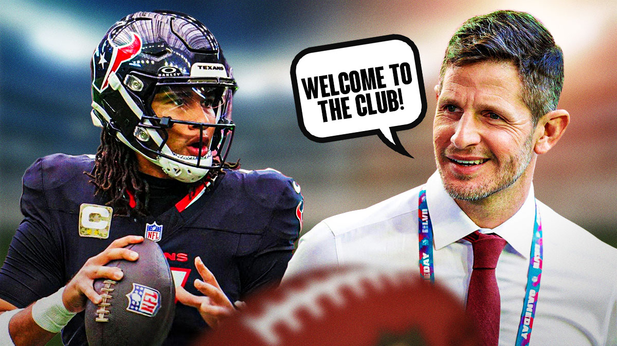 Dan Orlovsky (current pic) with speech bubble "Welcome to the Club!" talking to Texans CJ Stroud