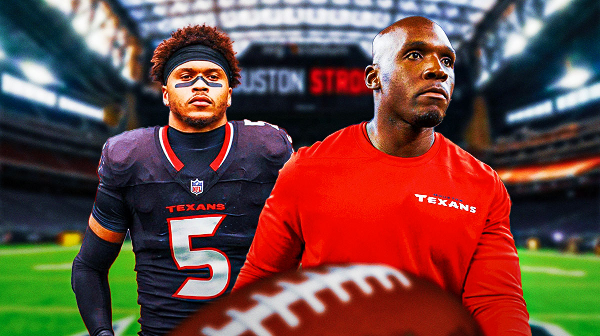 Texans DeMeco Ryans and Texans Jalen Pitre looking sad