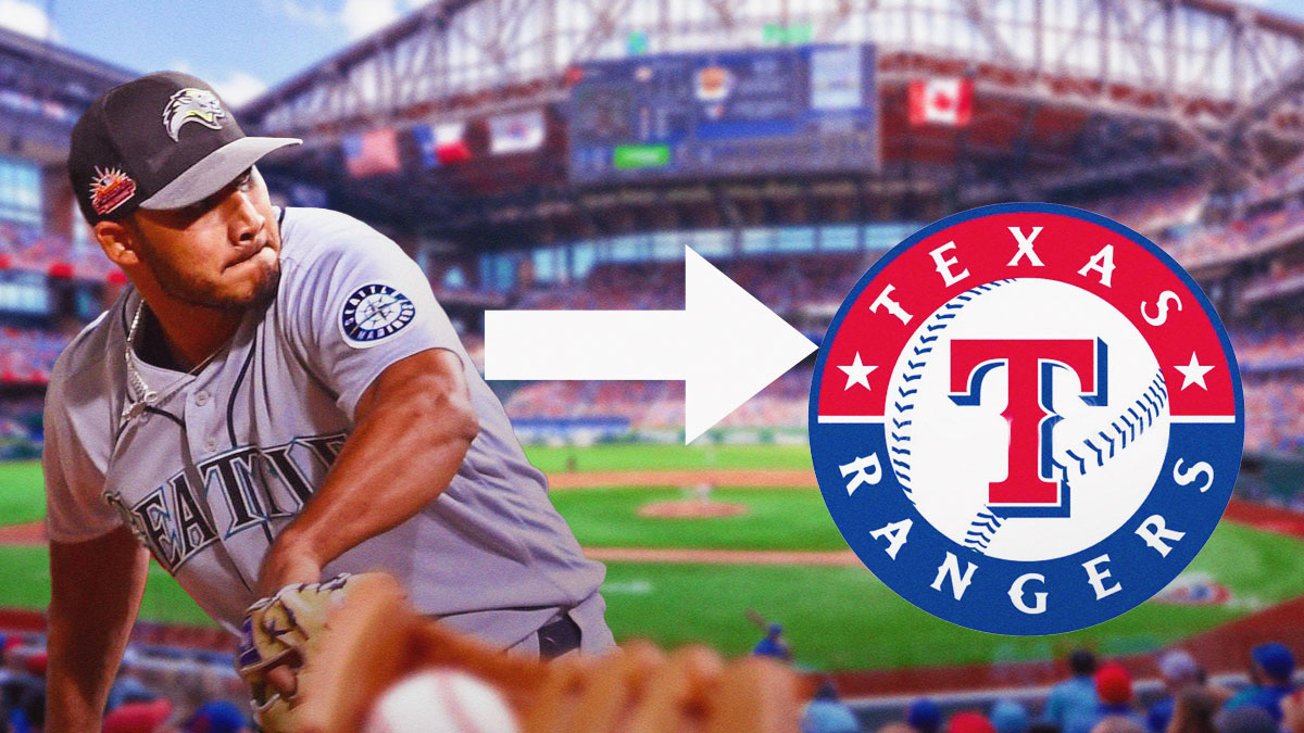 Free Agent Luis Curvelo with an arrow pointing to Texas with the Texas Rangers logo