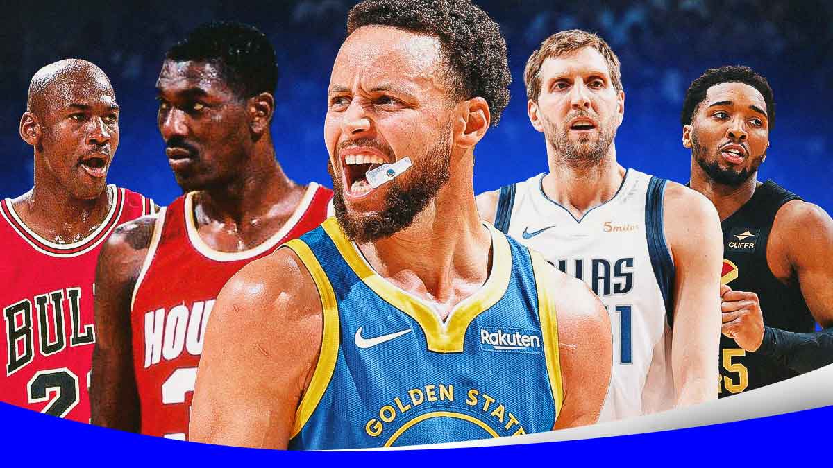 Stephen Curry, Hakeem Olajuwon, Dirk Nowitzki, Michael Jordan, and Donovan Mitchell
