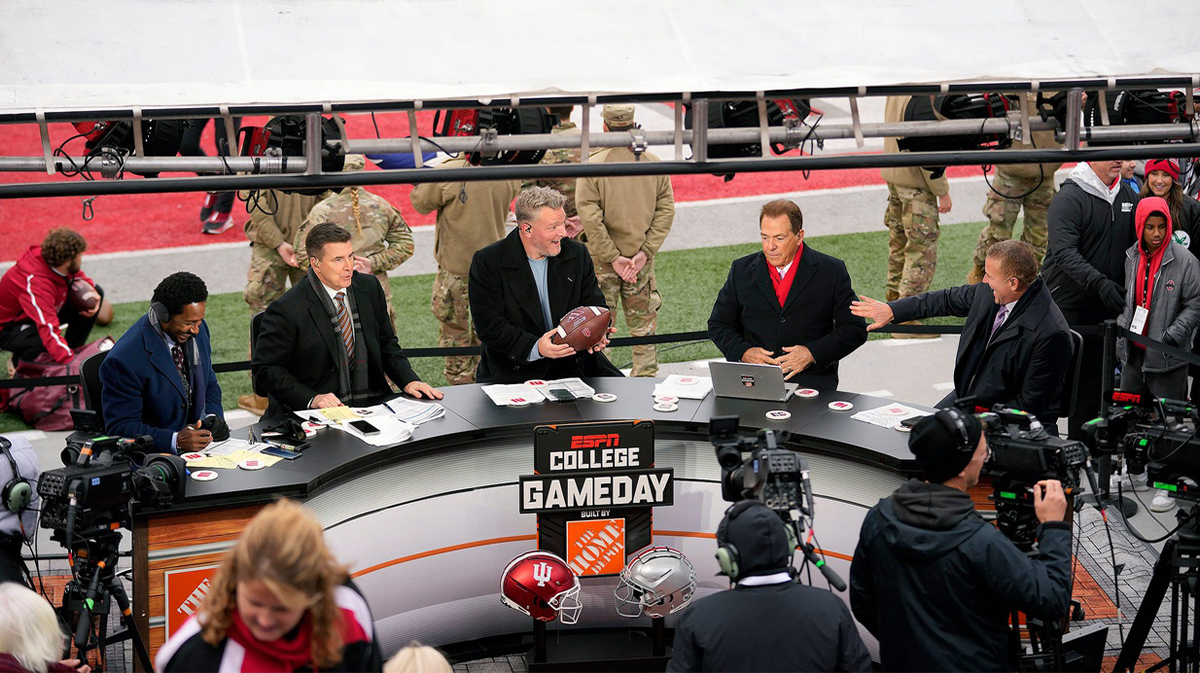 ESPN College GameDay set was live inside Ohio Stadium prior to the football game between the Ohio State Buckeyes and the Indiana Hoosiers