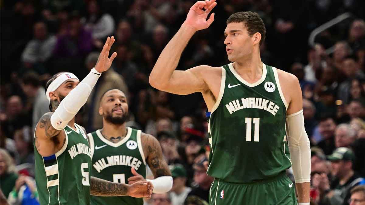 Milwaukee Bucks center Brook Lopez (11) reacts after scoring a basket in the second quarter against the Chicago Bulls at Fiserv Forum. Giannis Antetokounmpo led the team with 41 points while Damian Lillard had 20. During halftime, a Bucks fan also won $10,000 from a halfcourt shot.