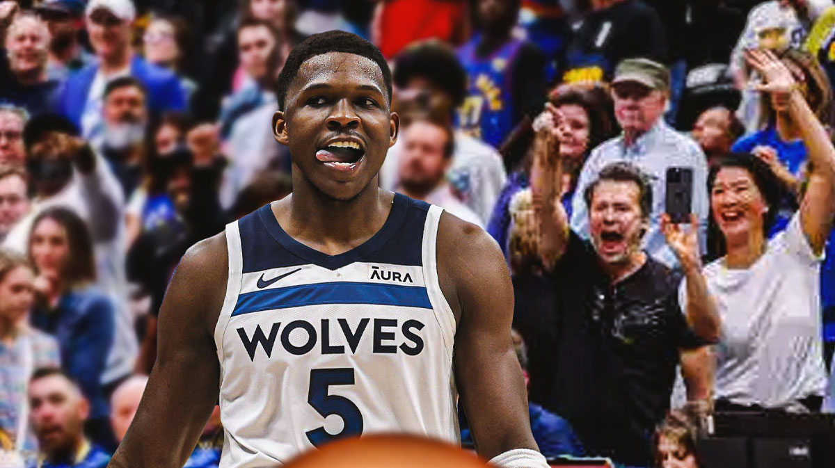 Timberwolves Anthony Edwards with fans yelling behind him