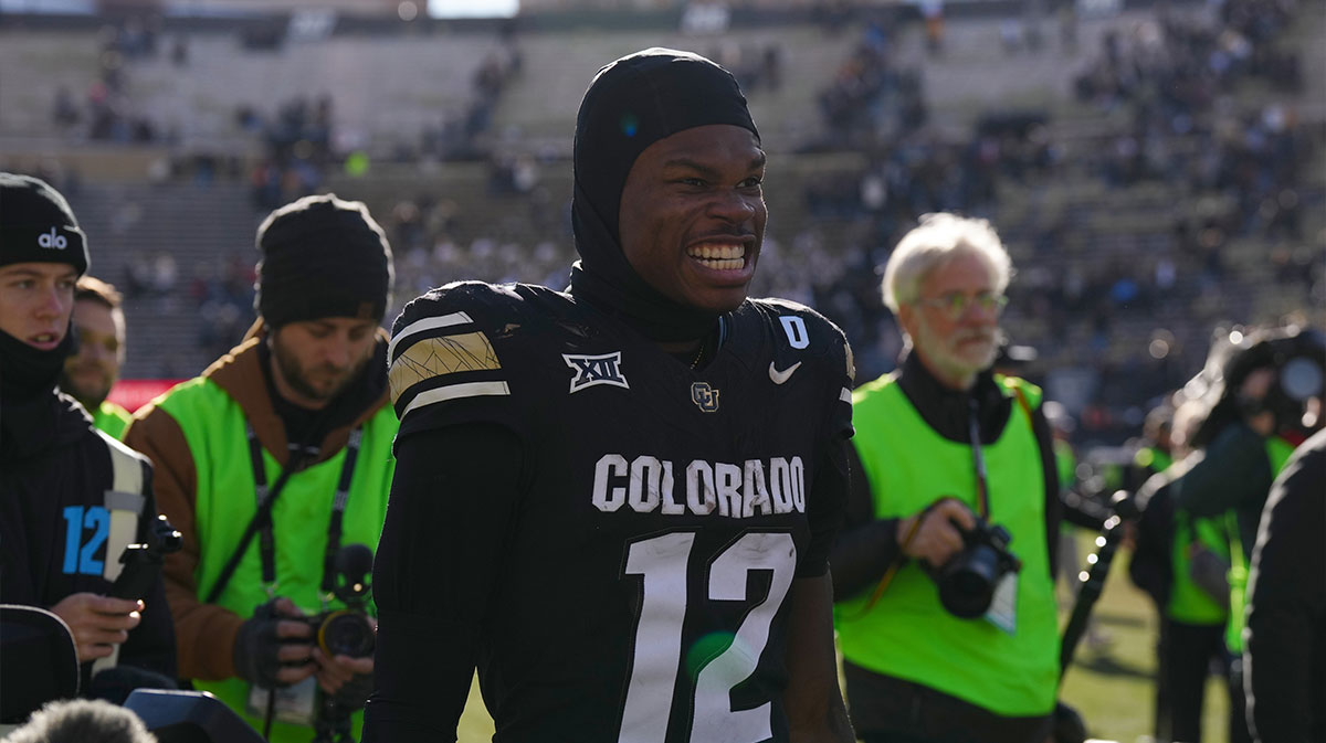 Colorado Buffaloes wide receiver Travis Hunter (12) reacts following the win against the Oklahoma State Cowboys at Folsom Field.