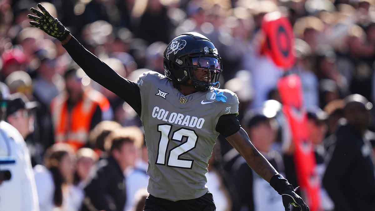 Colorado Buffaloes wide receiver Travis Hunter (12) calls for the ball in the first quarter against the Utah Utes at Folsom Field.