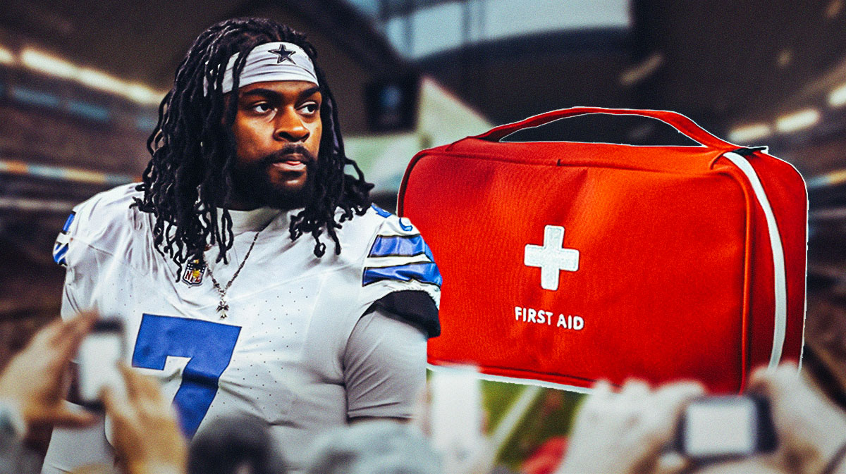 Trevon Diggs with a first aid kit near him