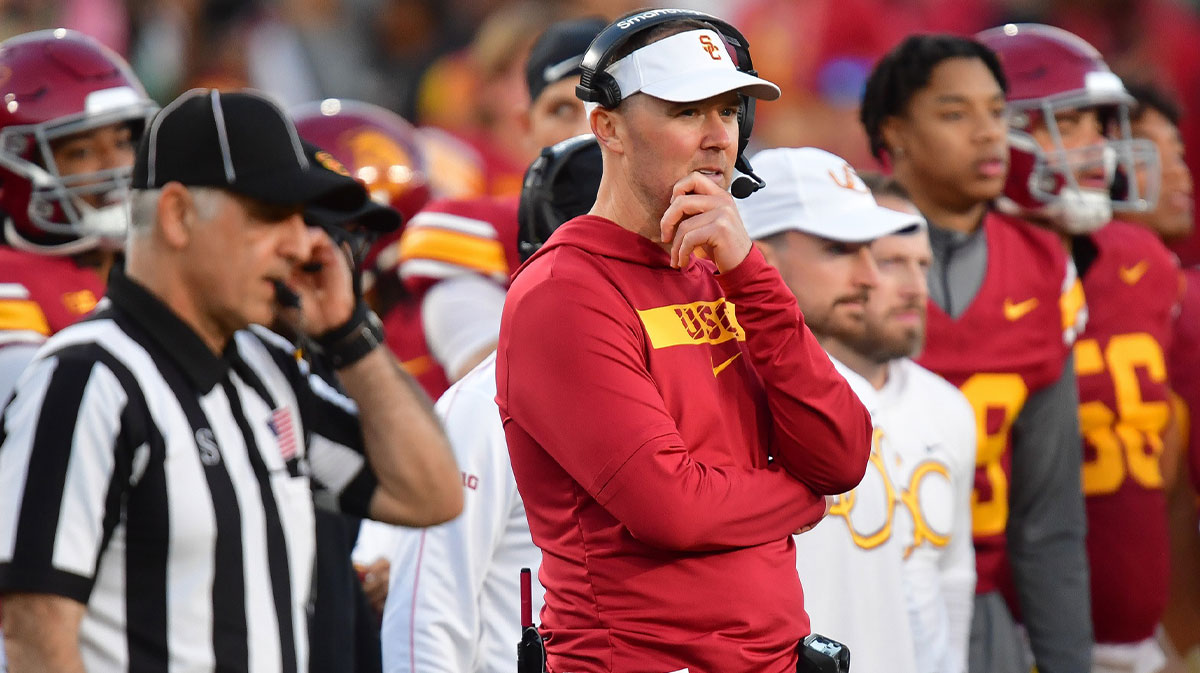 Southern California Trojans head coach Lincoln Riley watches game action against the Nebraska Cornhuskers during the second half at the Los Angeles Memorial Coliseum