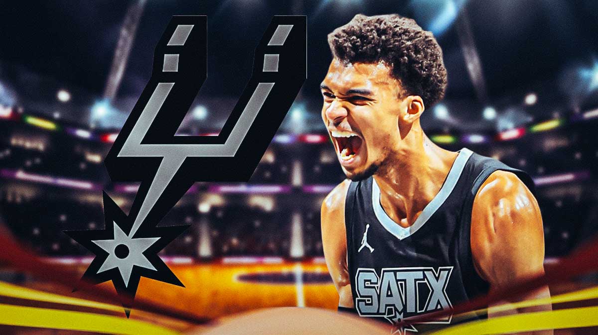 Victor Wembanyama looking positive image, Spurs logo