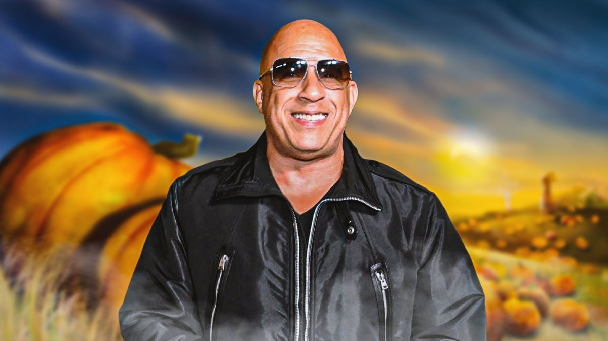 Fast and Furious (and Fast X: Part 2) star Vin Diesel with Thanksgiving background.
