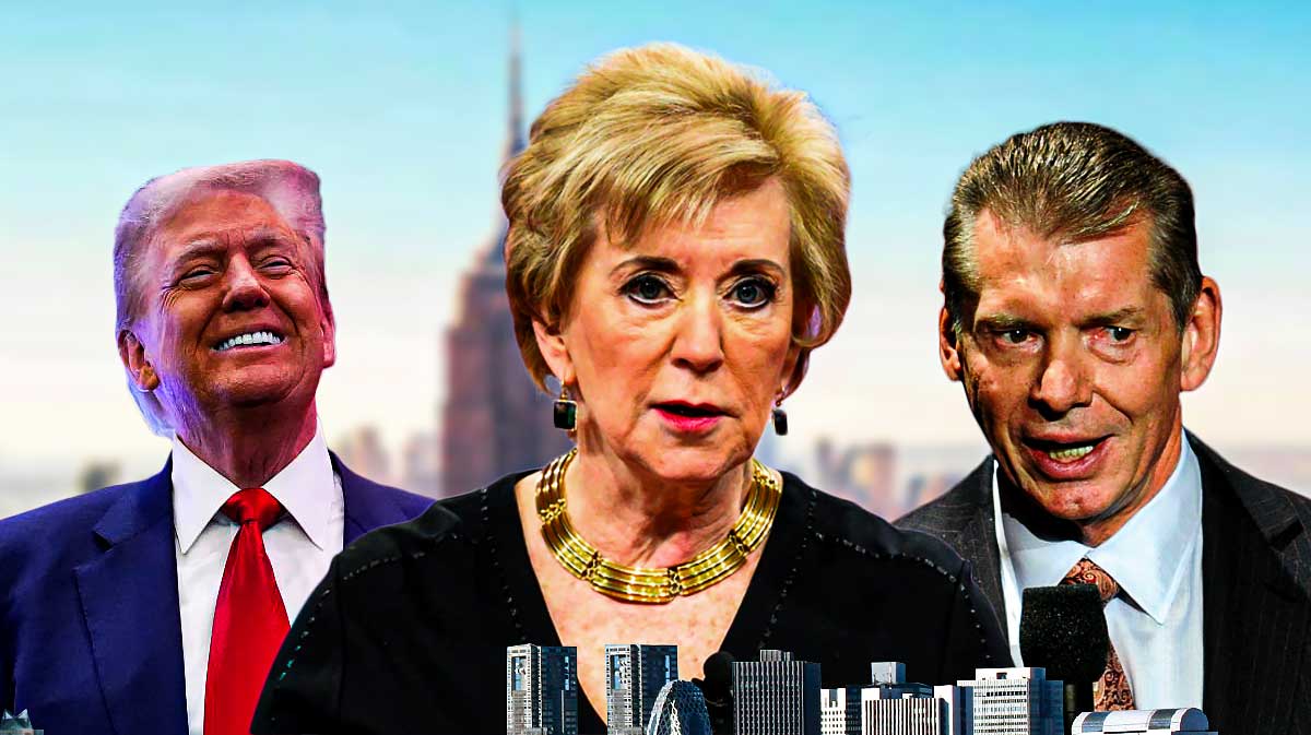 WWE founders Linda and Vince McMahon next to President-elect Donald Trump (on the left).